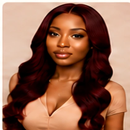 Customer wearing a burgundy human hair wig from Lewis and Ailsa