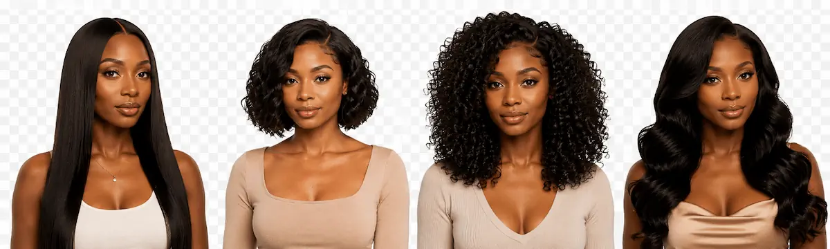 Lewis & Ailsa customer-inspired wig style gallery featuring four premium human hair looks